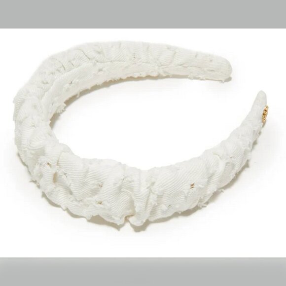 Lele Sadoughi Distressed Demin Kelly HEADBAND in Chalk White NWOT